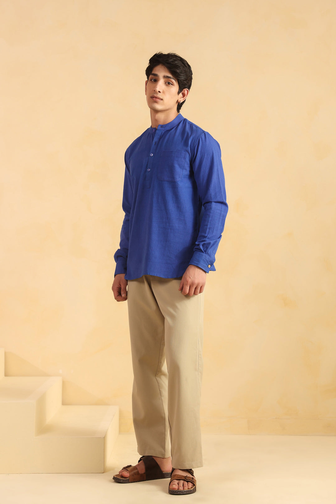 Blue Linen Blend Shirt Kurta