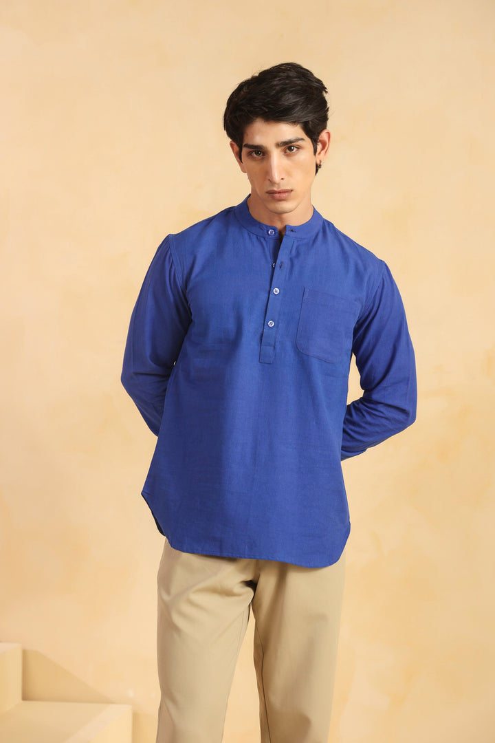 Blue Linen Blend Shirt Kurta