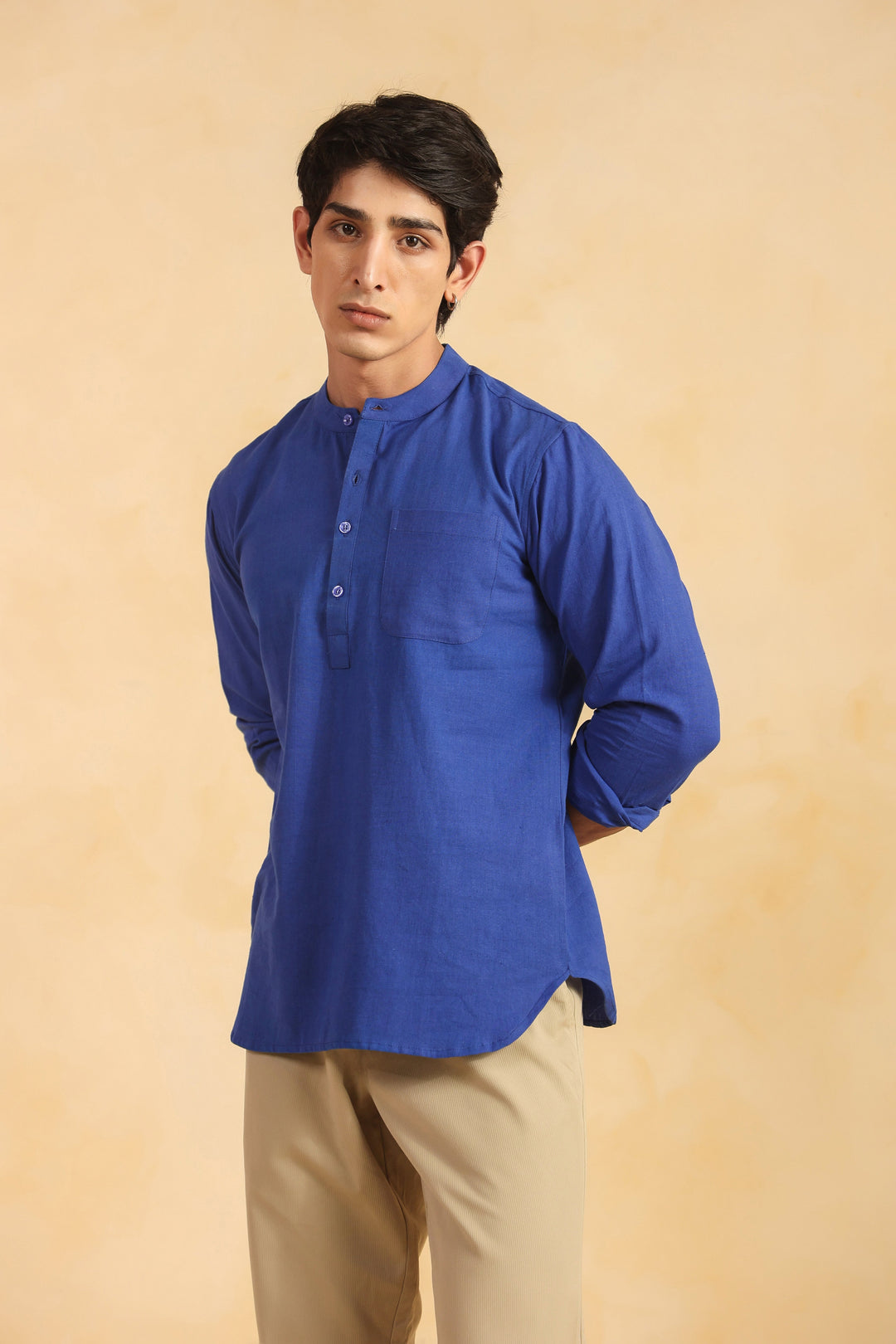 Blue Linen Blend Shirt Kurta