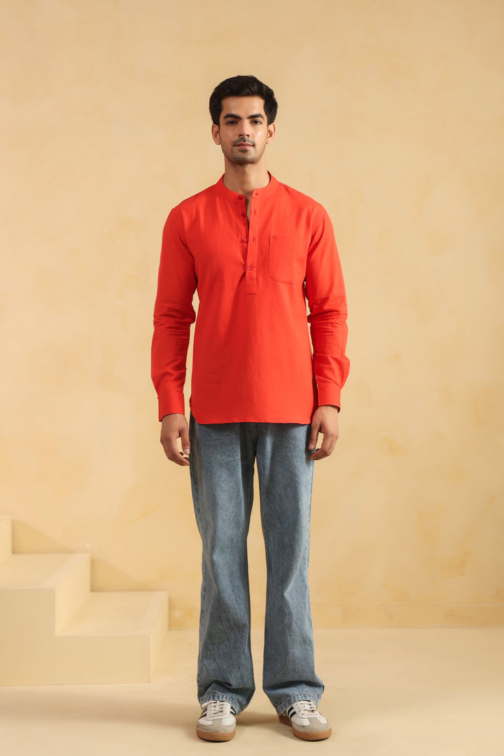 Red Linen Blend Shirt Kurta
