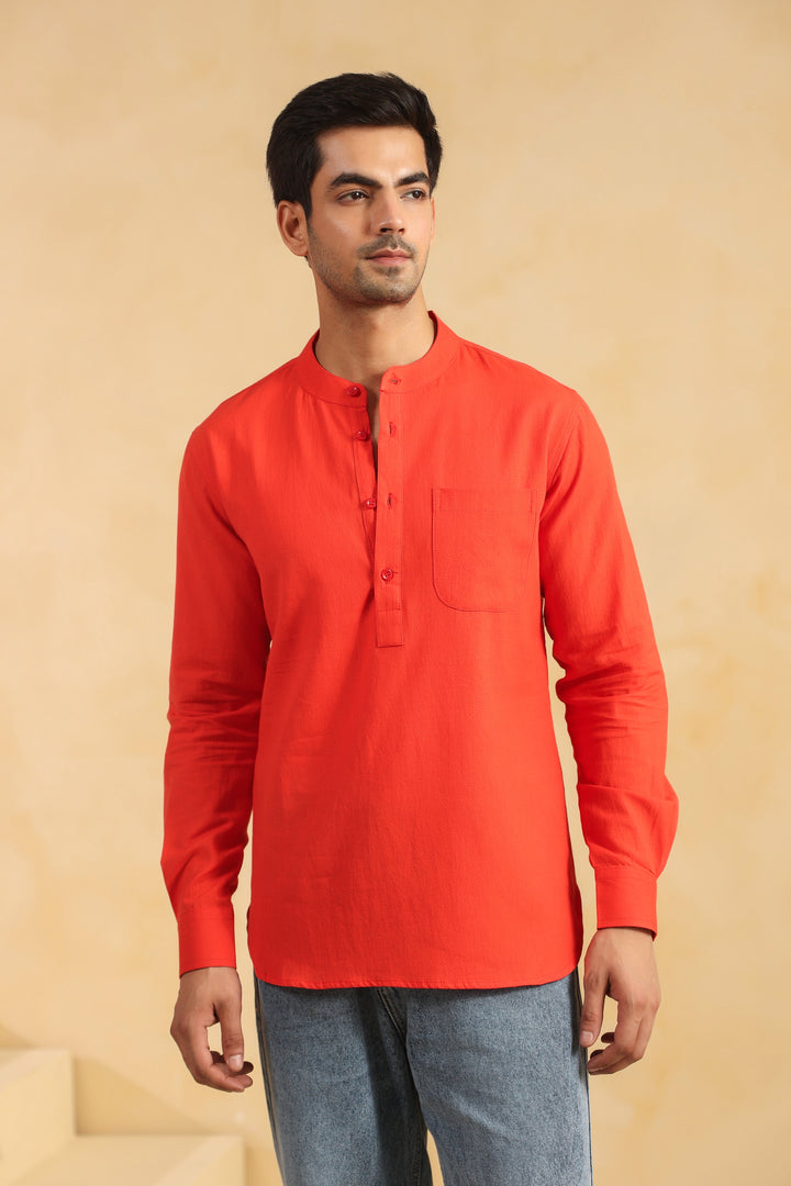 Red Linen Blend Shirt Kurta