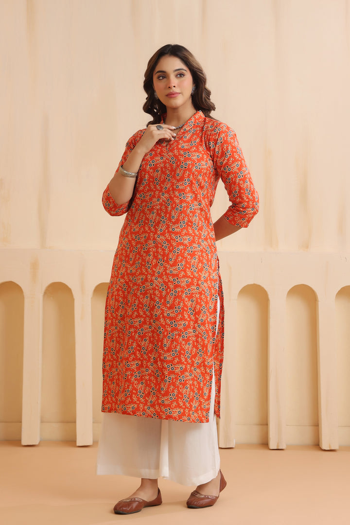 Jiyana Orange Cotton Kurta
