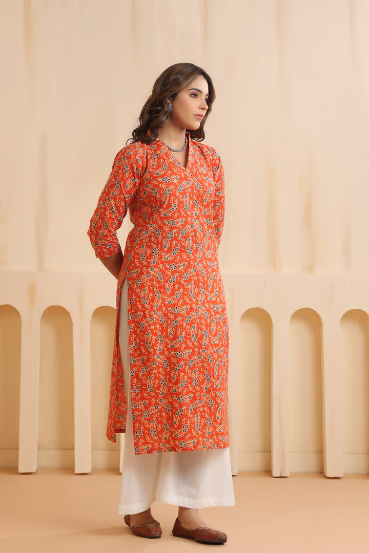 Jiyana Orange Cotton Kurta