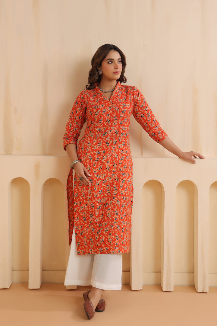 Jiyana Orange Cotton Kurta
