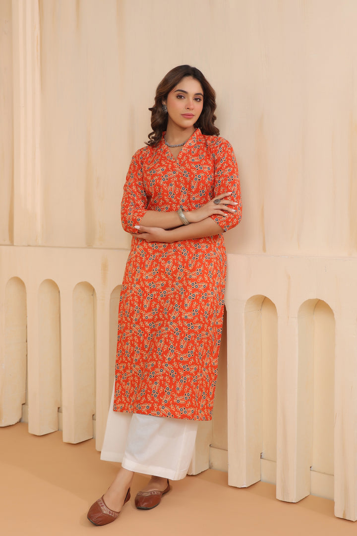 Jiyana Orange Cotton Kurta