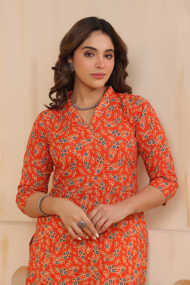 Jiyana Orange Cotton Kurta