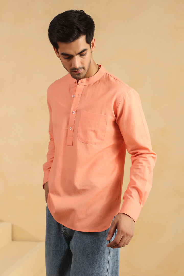 Peach Linen Blend Shirt Kurta
