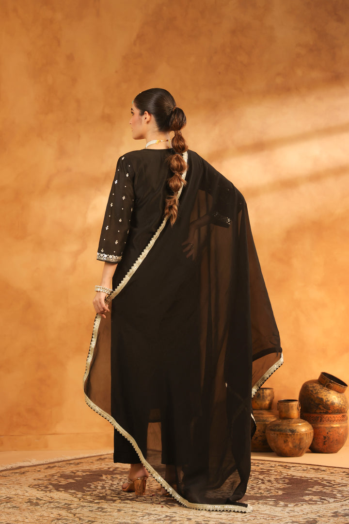Indira black chanderi suit set