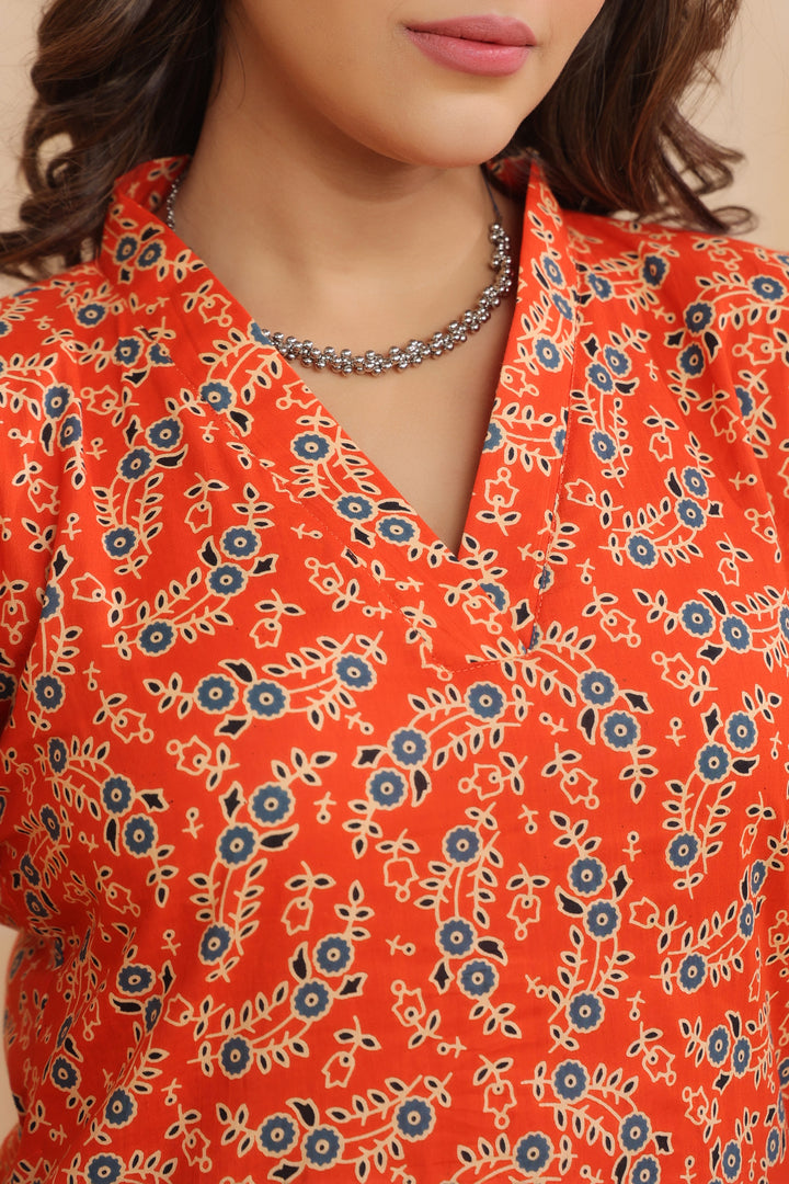 Jiyana Orange Cotton Kurta