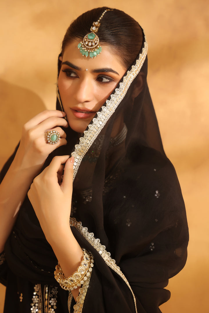 Indira black chanderi suit set