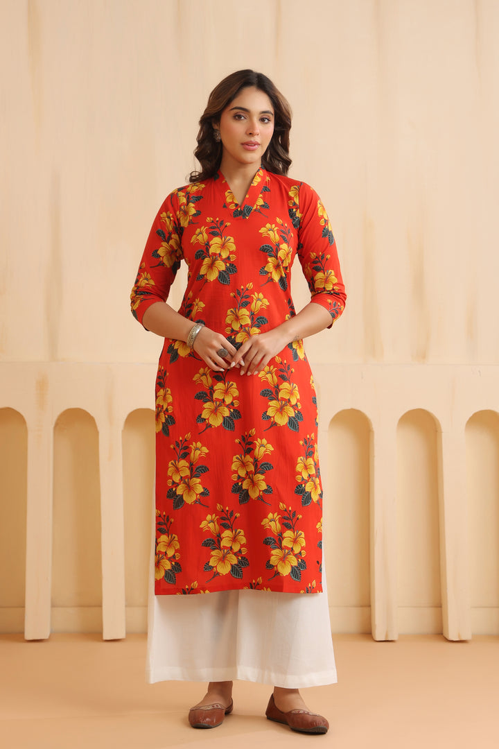 Rahi Red Cotton Kurta