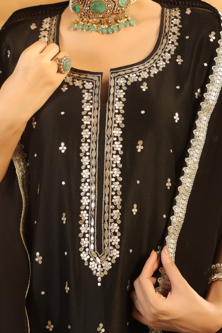 Indira black chanderi suit set