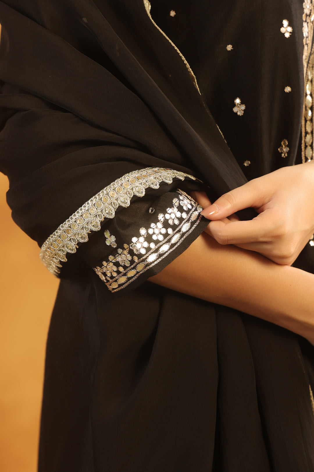 Indira black chanderi suit set