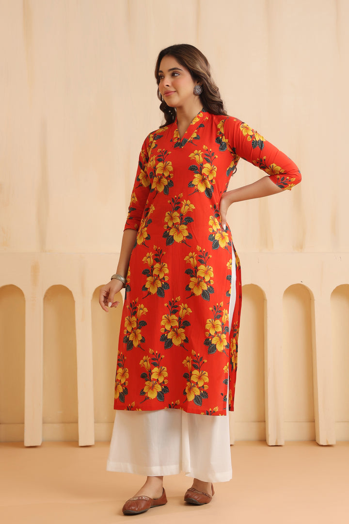 Rahi Red Cotton Kurta
