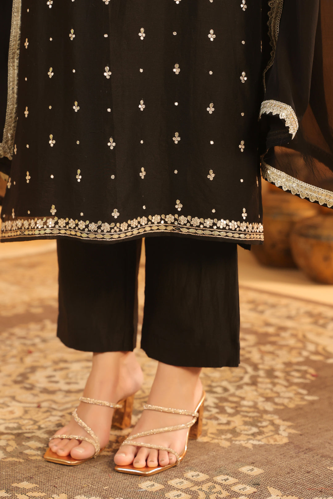 Indira black chanderi suit set