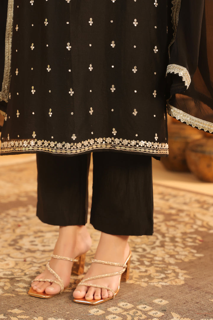 Indira black chanderi suit set
