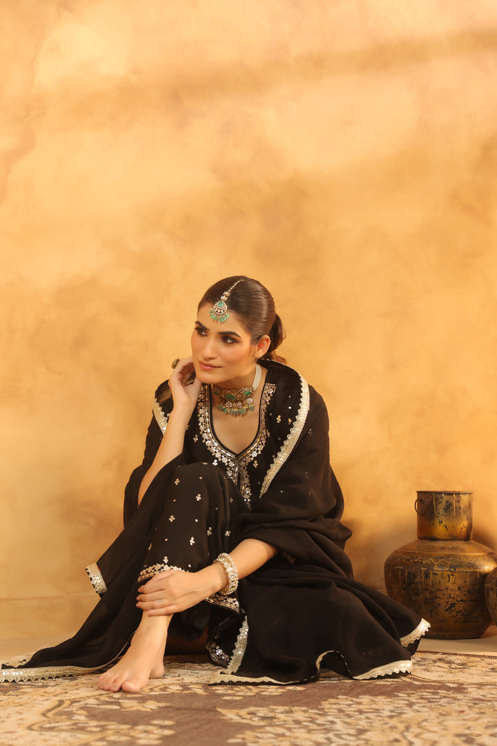 Indira black chanderi suit set