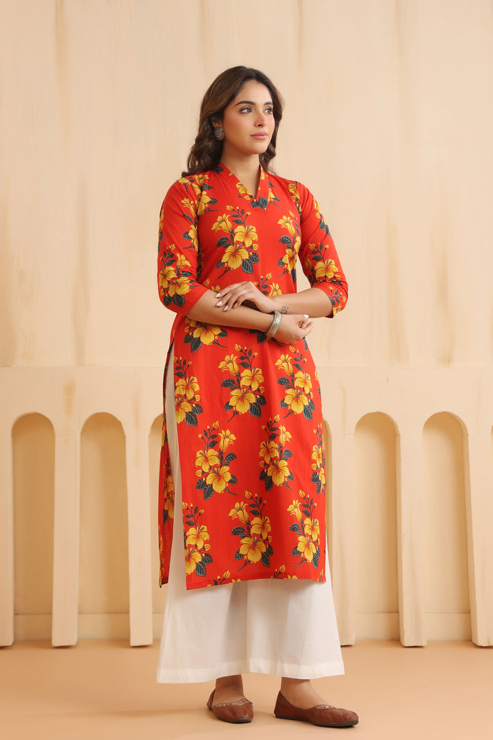 Rahi Red Cotton Kurta