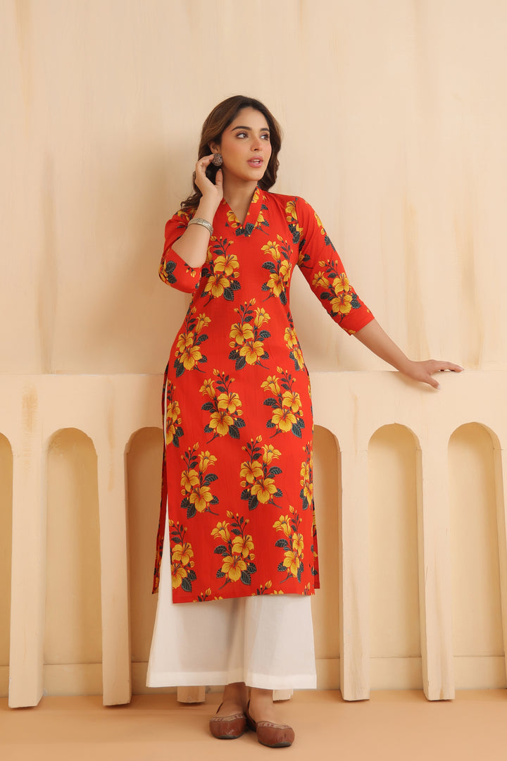 Rahi Red Cotton Kurta