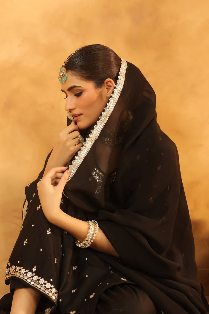 Indira black chanderi suit set