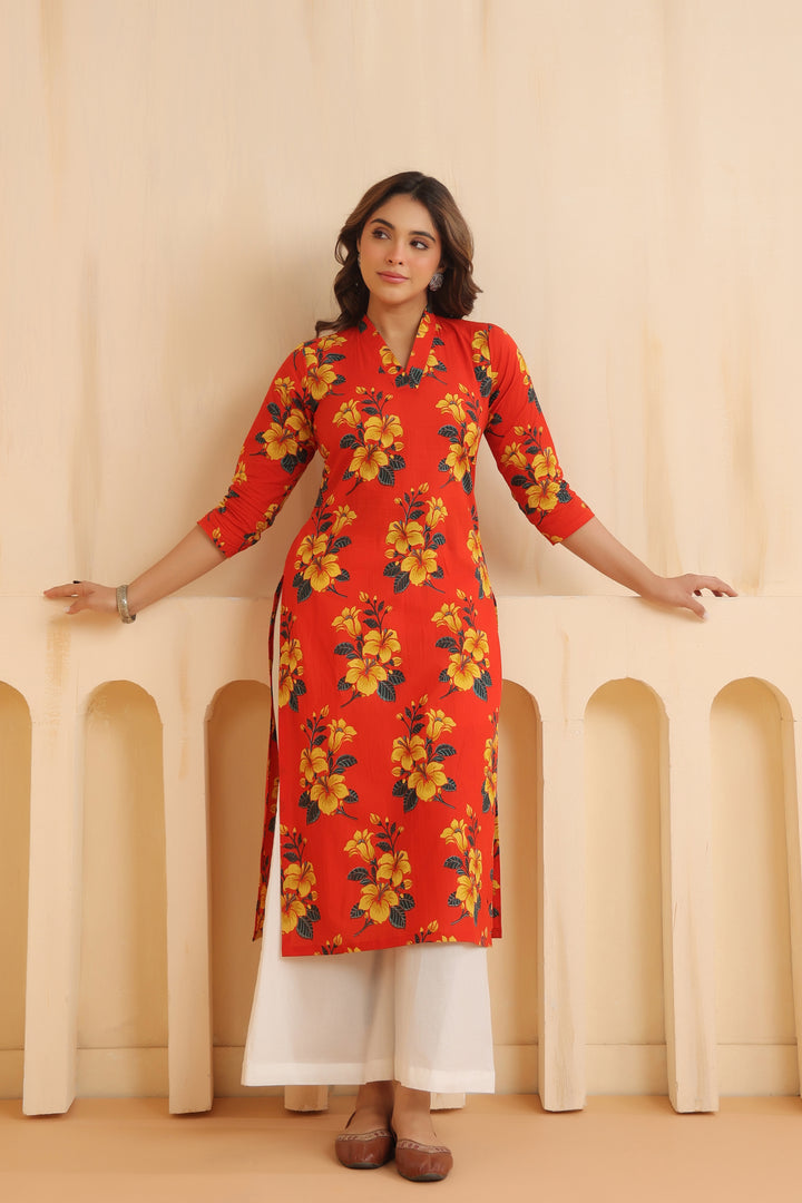 Rahi Red Cotton Kurta