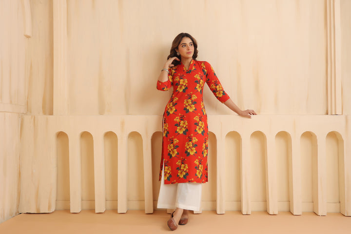 Rahi Red Cotton Kurta