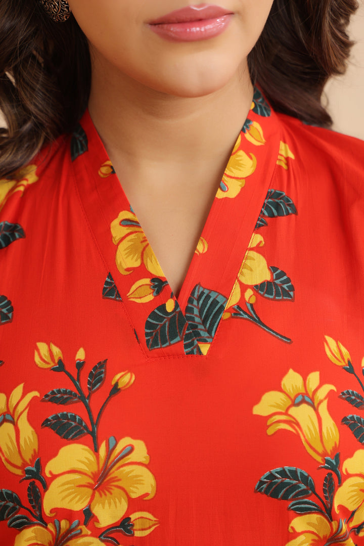 Rahi Red Cotton Kurta