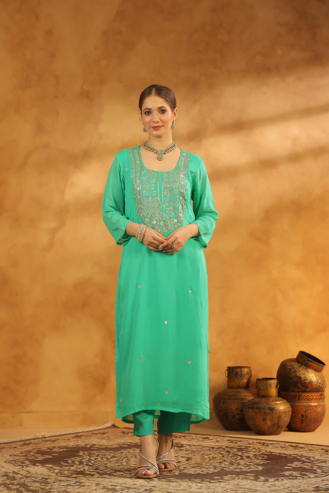 Dhanshri Mint Green georgette suit set