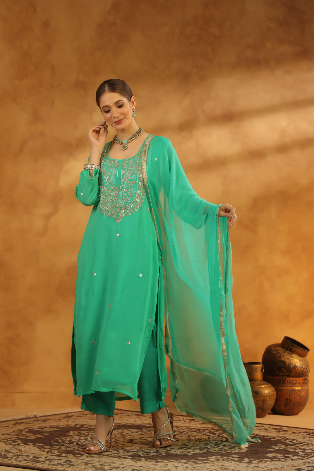 Dhanshri Mint Green georgette suit set