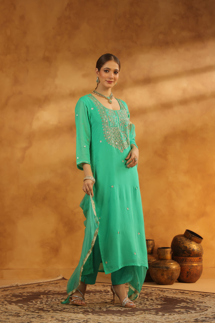 Dhanshri Mint Green georgette suit set