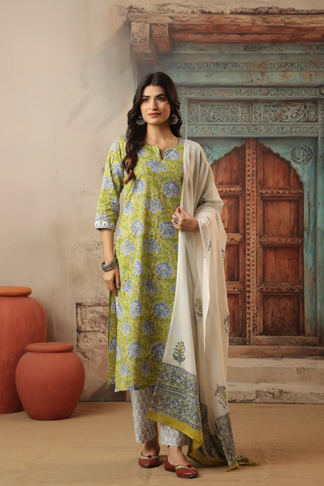 Roshni Lime Cotton Suit Set
