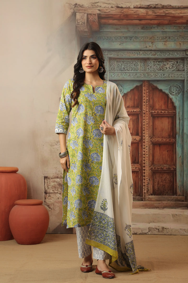 Roshni Lime Cotton Suit Set