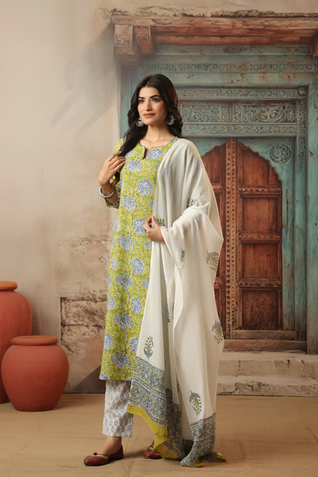 Roshni Lime Cotton Suit Set