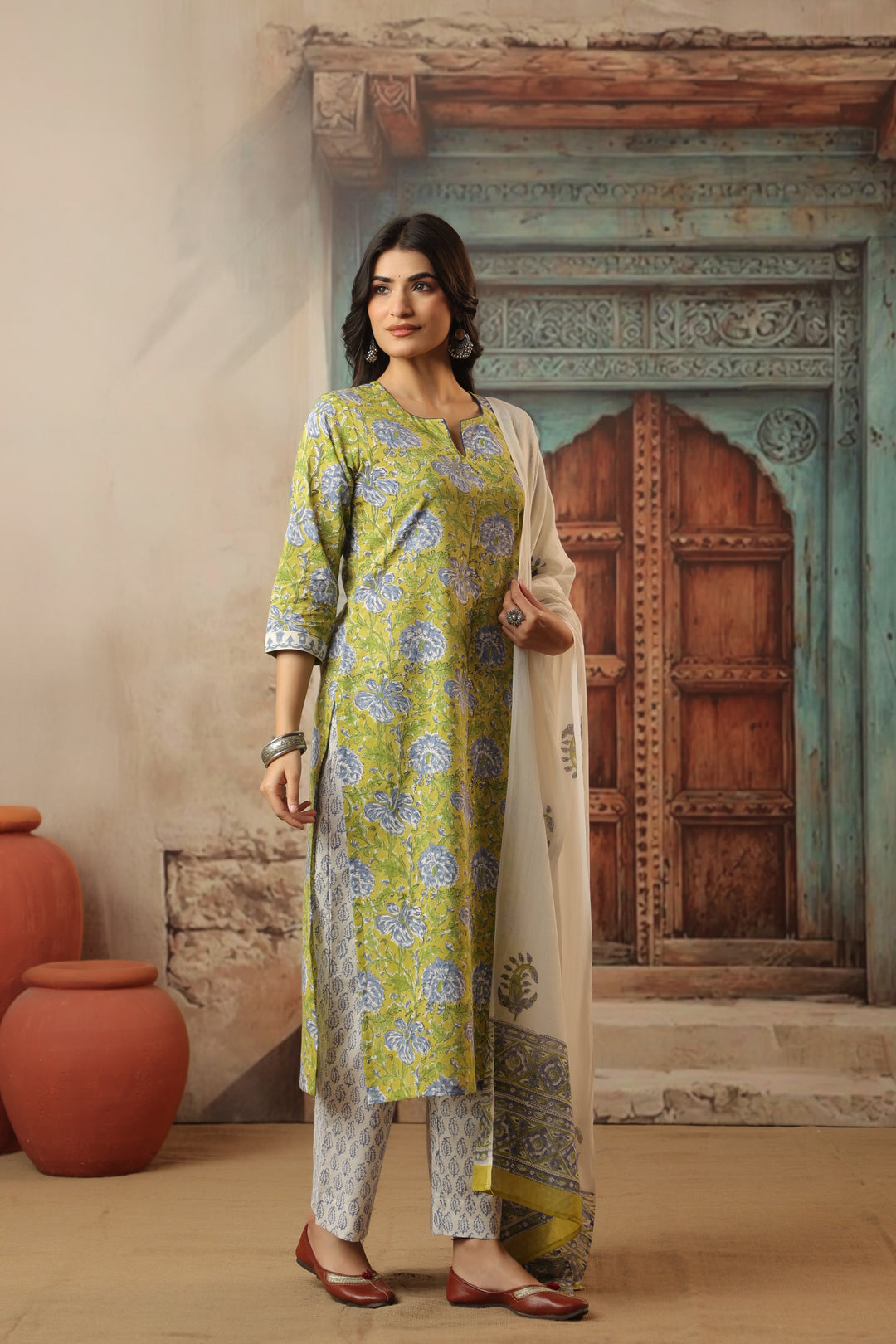 Roshni Lime Cotton Suit Set