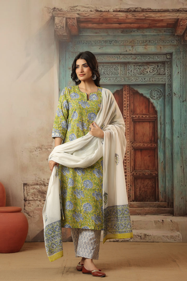 Roshni Lime Cotton Suit Set