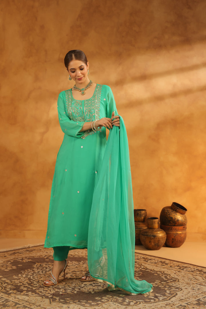 Dhanshri Mint Green georgette suit set