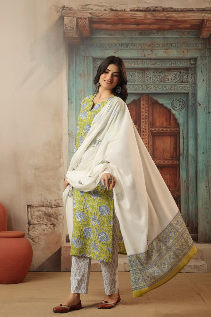 Roshni Lime Cotton Suit Set