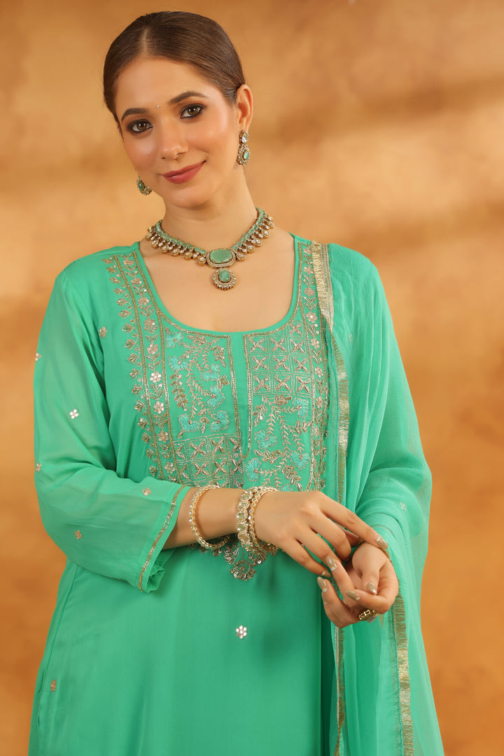 Dhanshri Mint Green georgette suit set