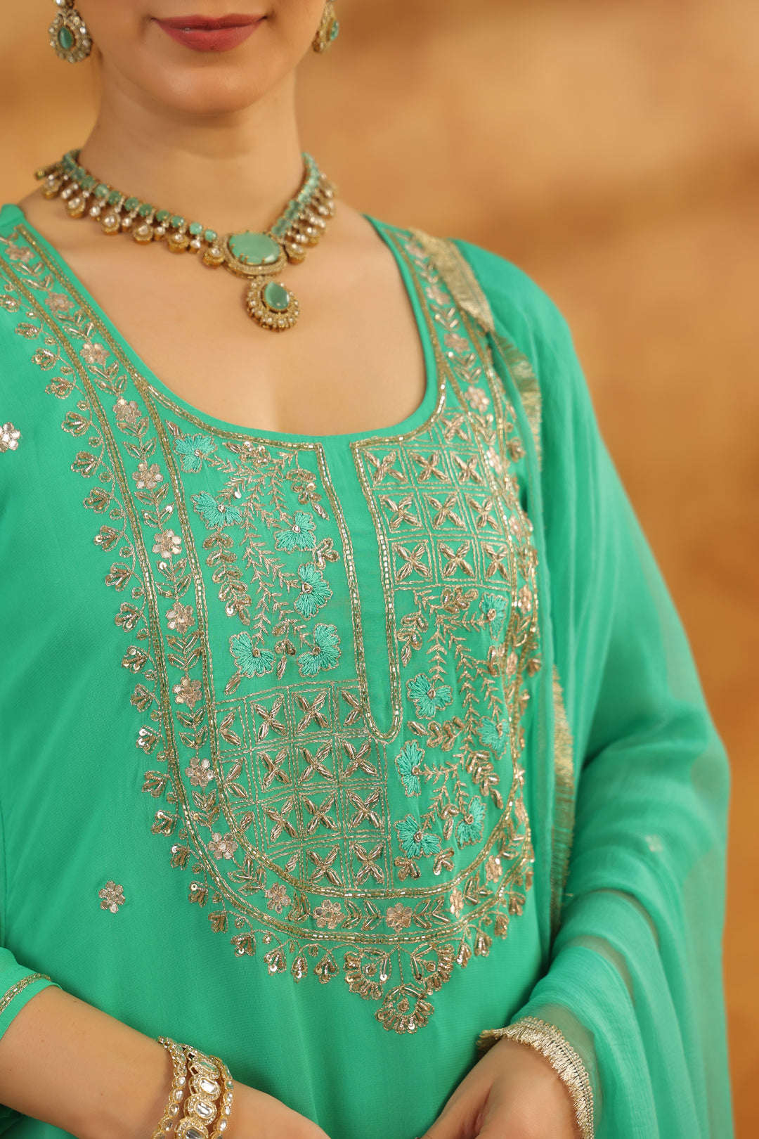 Dhanshri Mint Green georgette suit set