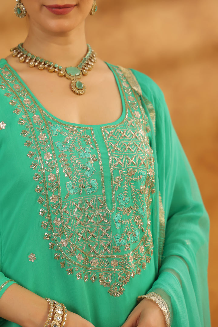 Dhanshri Mint Green georgette suit set