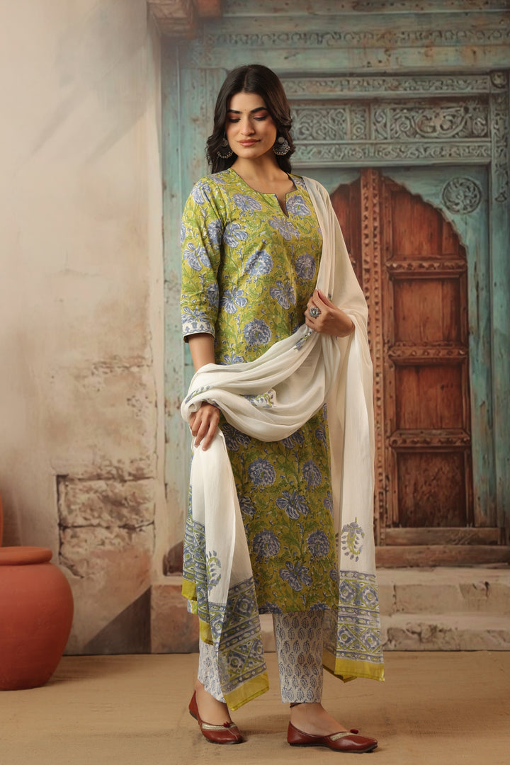 Roshni Lime Cotton Suit Set