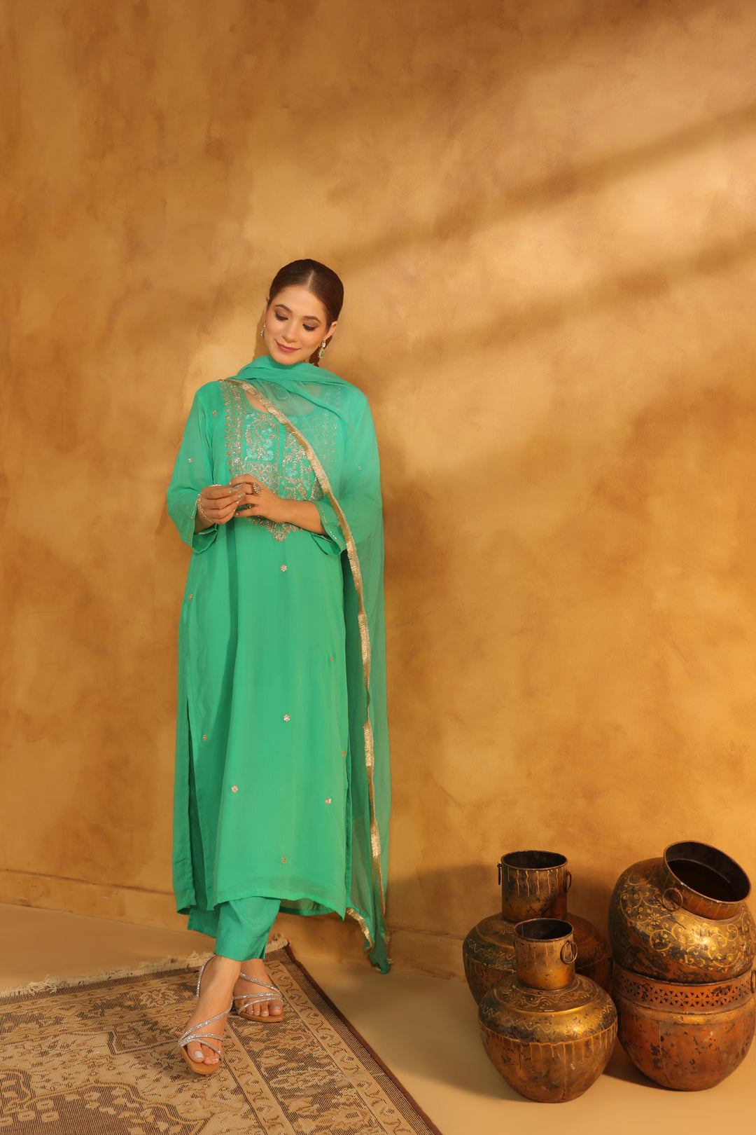 Dhanshri Mint Green georgette suit set