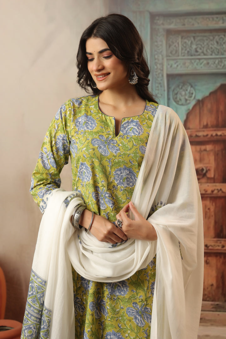 Roshni Lime Cotton Suit Set