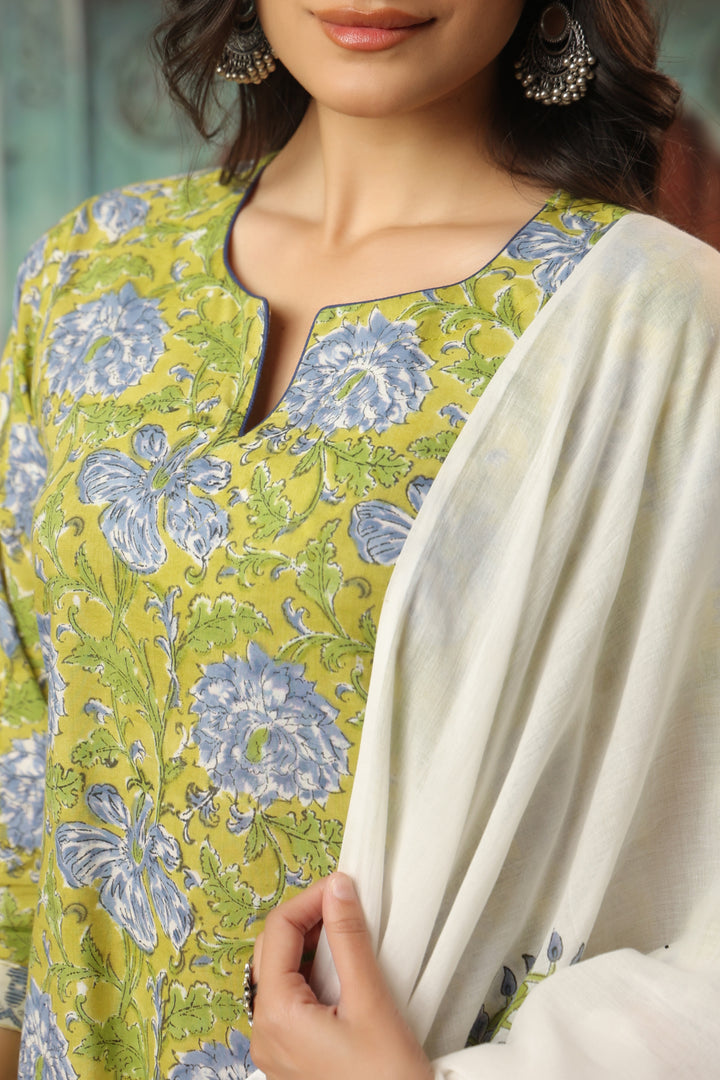 Roshni Lime Cotton Suit Set