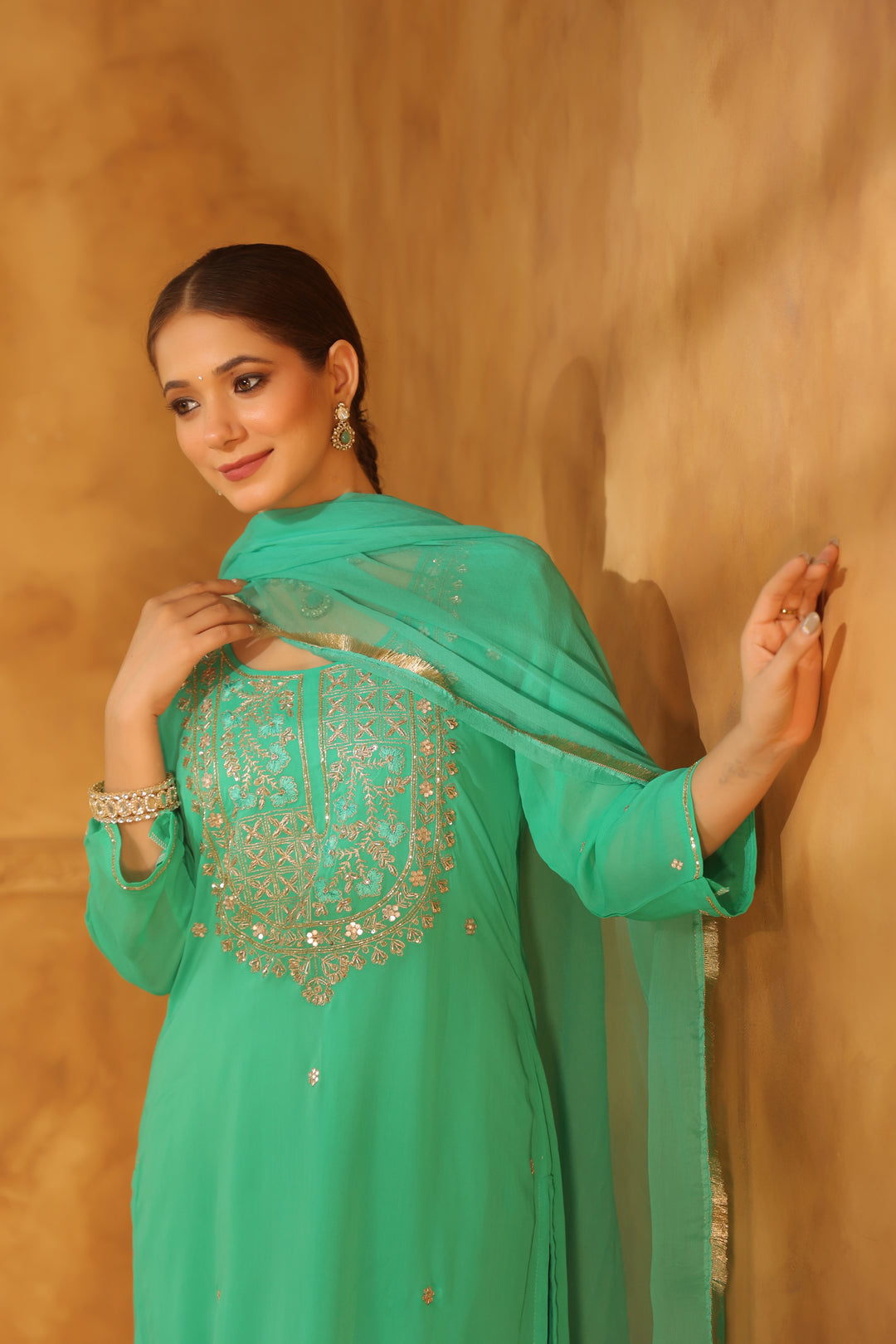 Dhanshri Mint Green georgette suit set