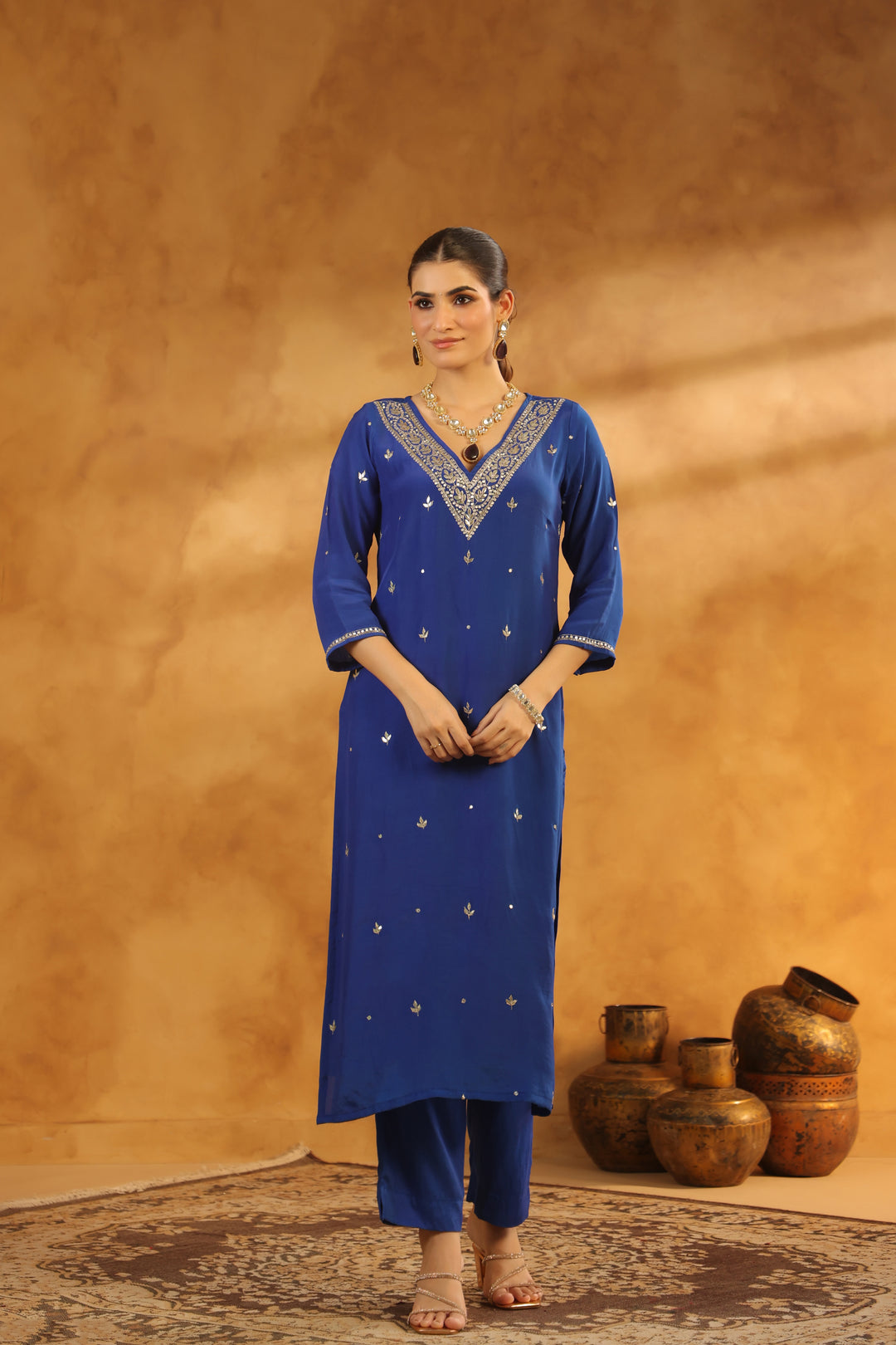 Ruhi Blue Crepe Suit Set