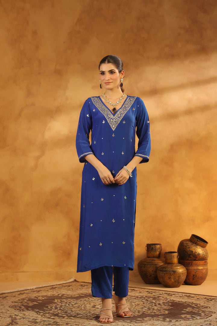 Ruhi Blue Crepe Suit Set