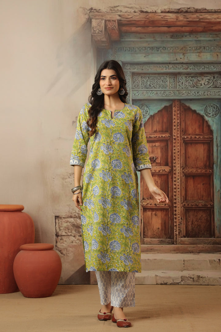 Roshni Lime Cotton Suit Set