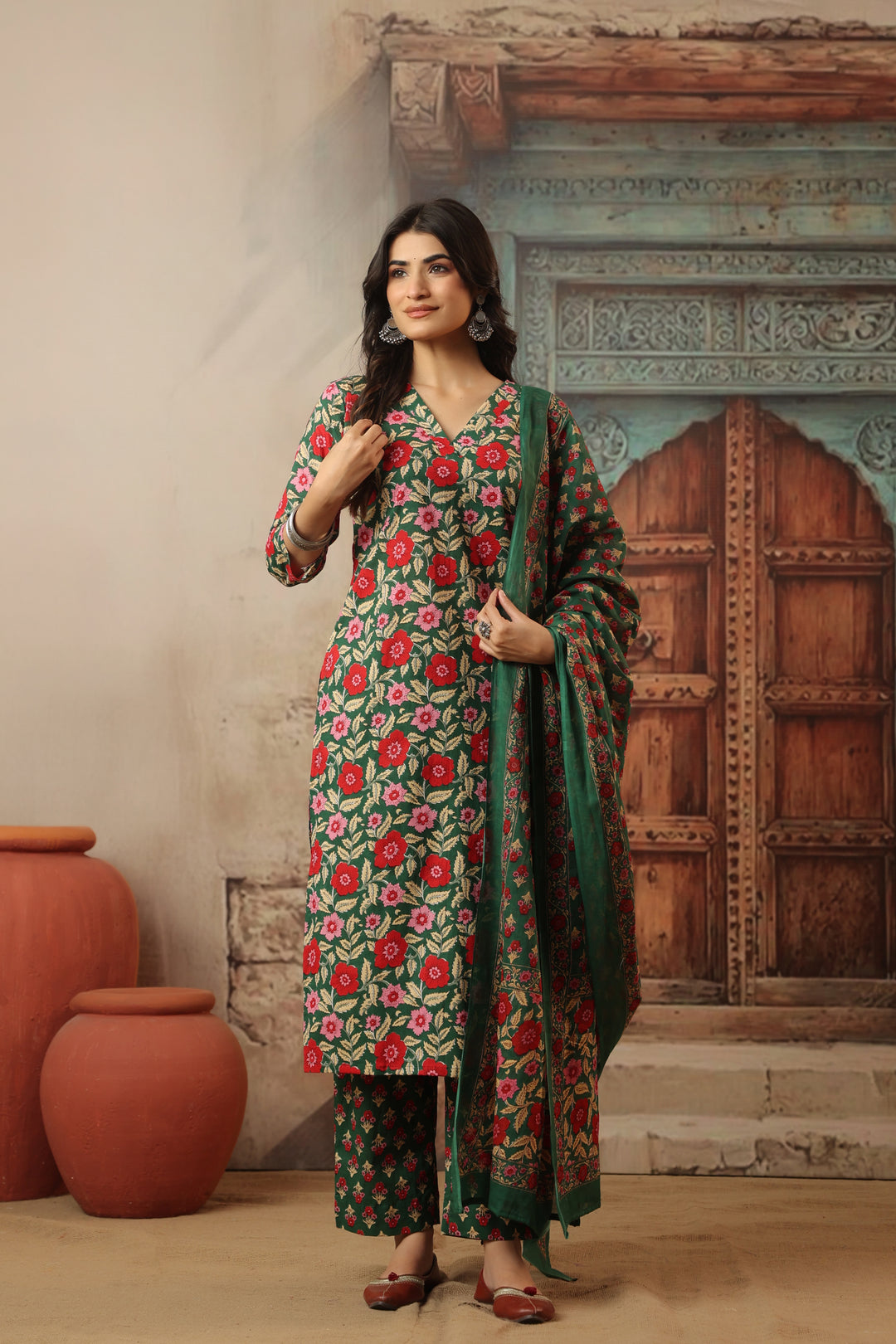 Sirohi Green Cotton Suit Set