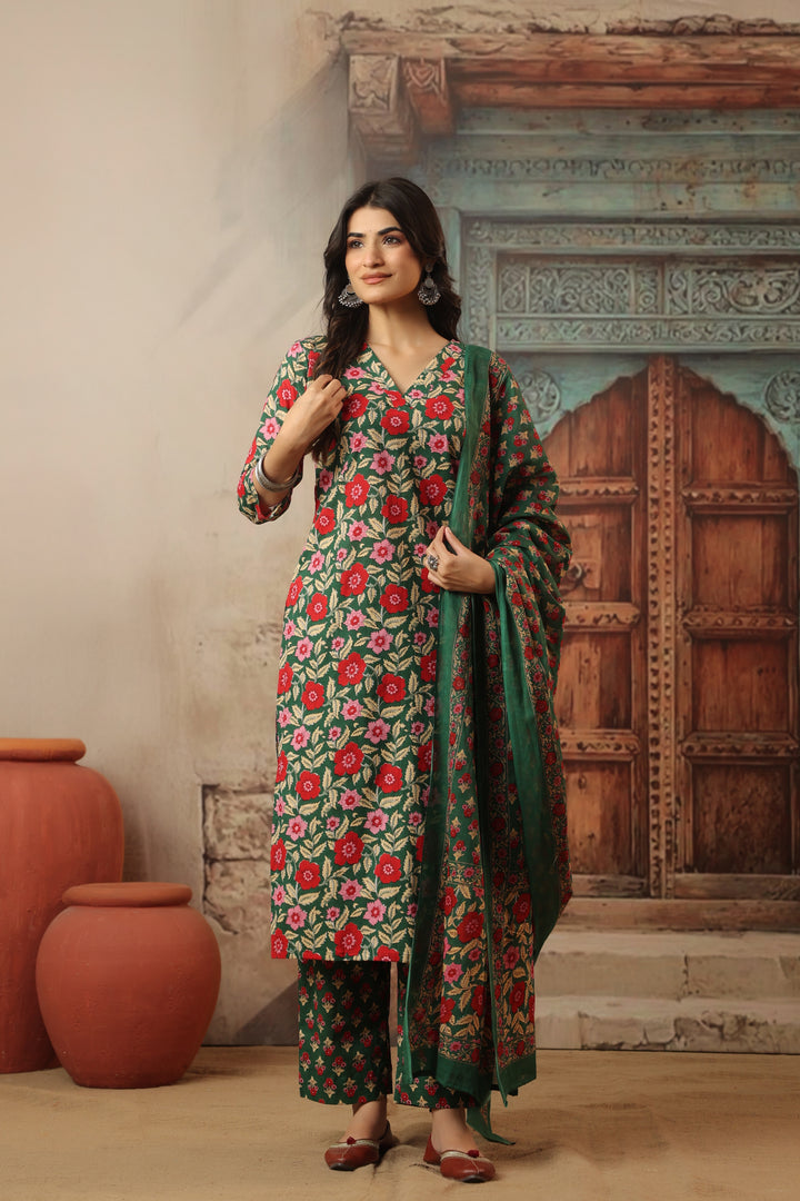 Sirohi Green Cotton Suit Set